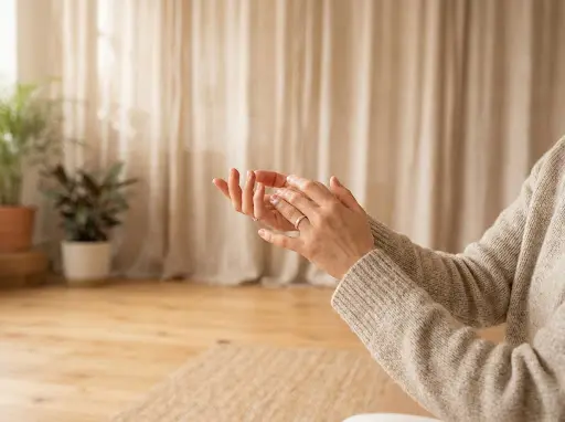 Calm movement session in a serene, sun-drenched room